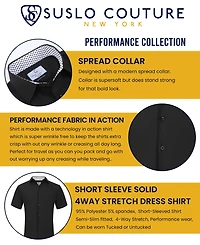 Suslo Couture Men's Slim Fit Performance Short Sleeves Solid Button Down Shirt