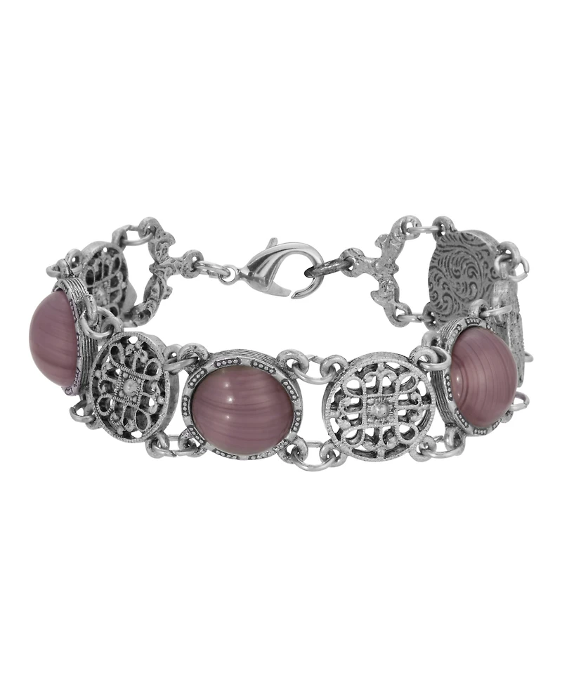 2028 Pewter Round Flower Multi-Loop Round Filigree Bracelet
