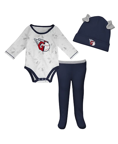 Newborn and Infant Boys Girls Navy, White Cleveland Guardians Dream Team Bodysuit Hat Footed Pants Set