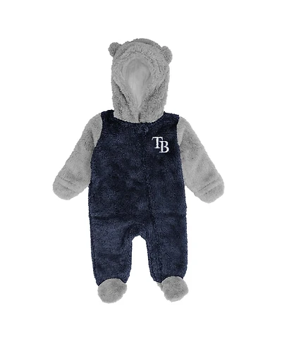 Newborn and Infant Boys Girls Navy, Gray Tampa Bay Rays Game Nap Teddy Fleece Bunting Full-Zip Sleeper