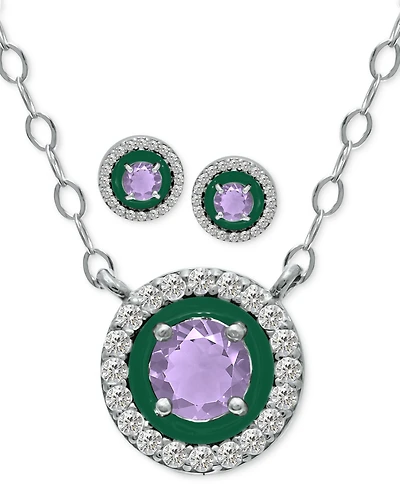 Giani Bernini 2-Pc. Set Blue Topaz, Cubic Zirconia & Enamel Pendant Necklace Matching Stud Earrings (Also Amethyst, Lab-Created Ruby, Lab-Creat