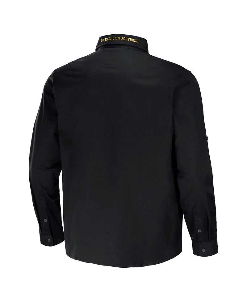 Men's Nfl x Darius Rucker Collection by Fanatics Black Pittsburgh Steelers Convertible Twill Long Sleeve Button-Up Shirt