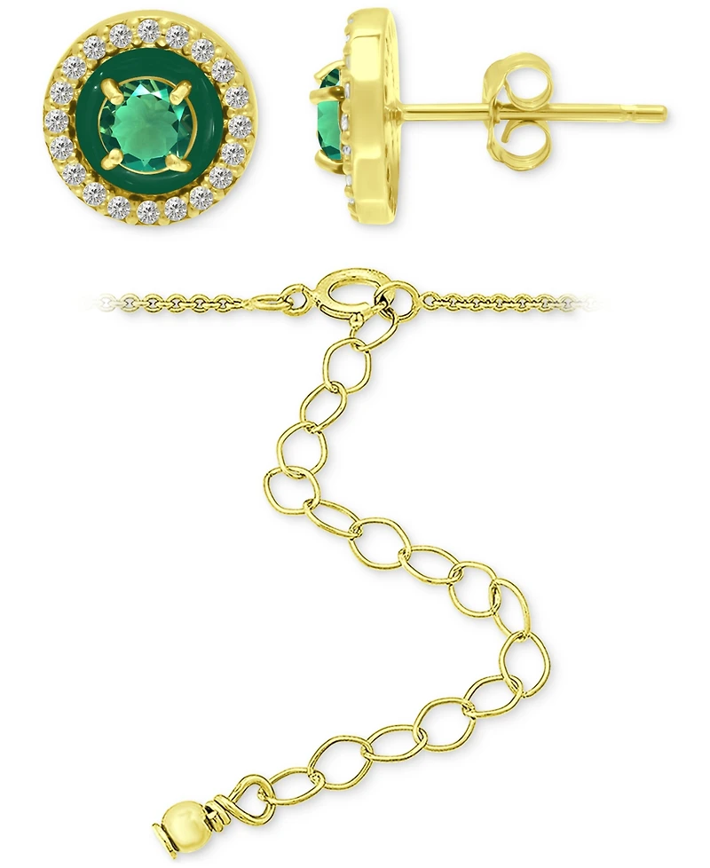 Giani Bernini 2-Pc. Set Lab-Grown Green Quartz (1-3/8 ct. t.w.) & Cubic Zirconia Pendant Necklace & Matching Stud Earrings in 18k Gold-Plated Sterling
