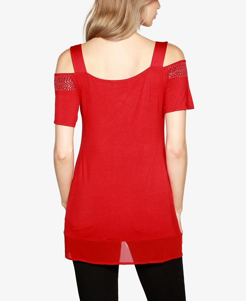 Belldini Women's Embellished Cold-Shoulder Top
