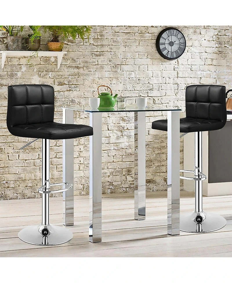 Set of 2 Bar Stools Pu Leather Adjustable Barstool Swivel