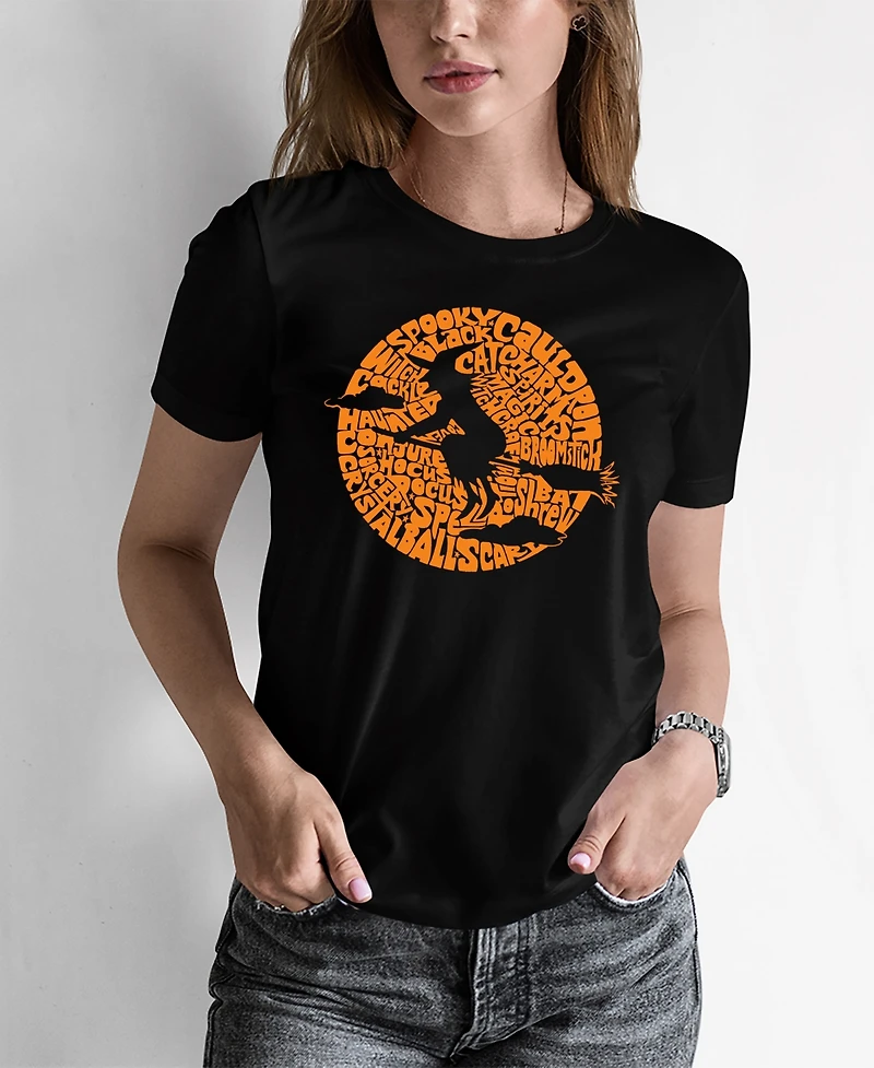 La Pop Art Women's Spooky Witch Word Art T-shirt