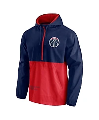 Men's Fanatics Navy and Red Washington Wizards Anorak Block Party Windbreaker Half-Zip Hoodie Jacket