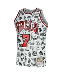 Men's Mitchell & Ness Toni Kukoc White Chicago Bulls 1997-98 Hardwood Classics Doodle Swingman Jersey