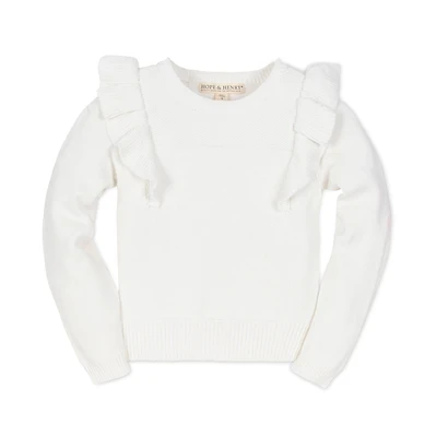 Hope & Henry Baby Girls Long Sleeve Pointelle Yoke Ruffle Sweater