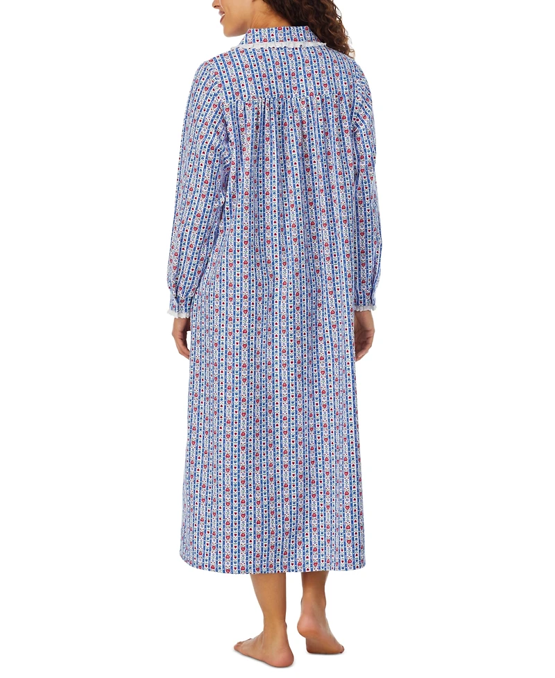 Lanz of Salzburg Cotton Lace-Trim Flannel Nightgown