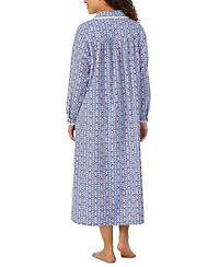 Lanz of Salzburg Cotton Lace-Trim Flannel Nightgown