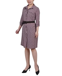 Ny Collection Women's 3/4 Roll Tab Sleeve Shirt Dress