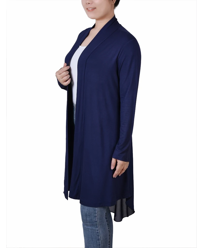 Ny Collection Women's Long Sleeve Knit Cardigan with Chiffon Back