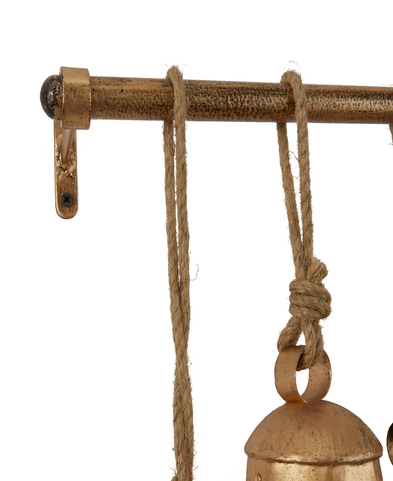 Rosemary Lane Bronze Metal Tibetan Inspired Meditation Decorative Cow Bell with Jute Hanging Rope and Rod 48" x 6" x 20"