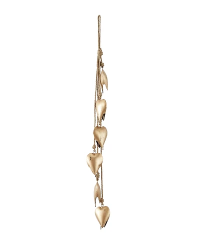 Rosemary Lane Gold-Tone Metal Bohemian Decorative Cow Bell with Jute Hanging Rope 6" x 2" x 35"