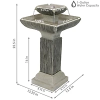 Sunnydaze Decor 25-Inch Square 2-Tier Outdoor Bird Bath Water Fountain - Led Lights - Electric Submersible Pump with Adjustable Flow