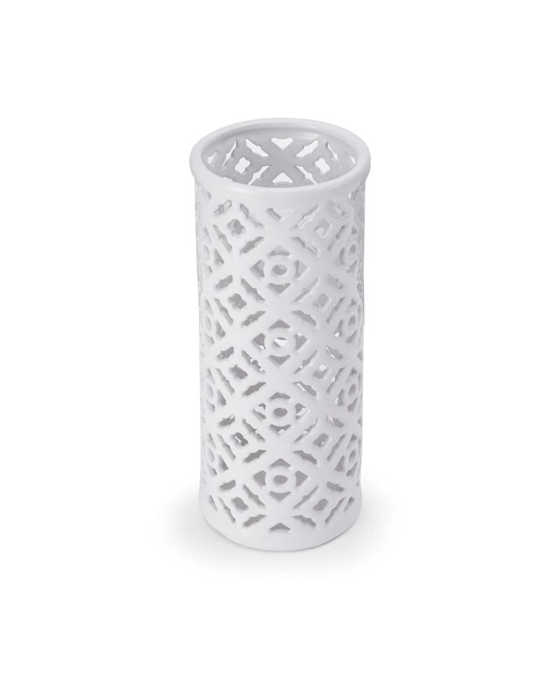 Elements Pierced Quadrefoil Ceramic Lantern, 5" x 12"