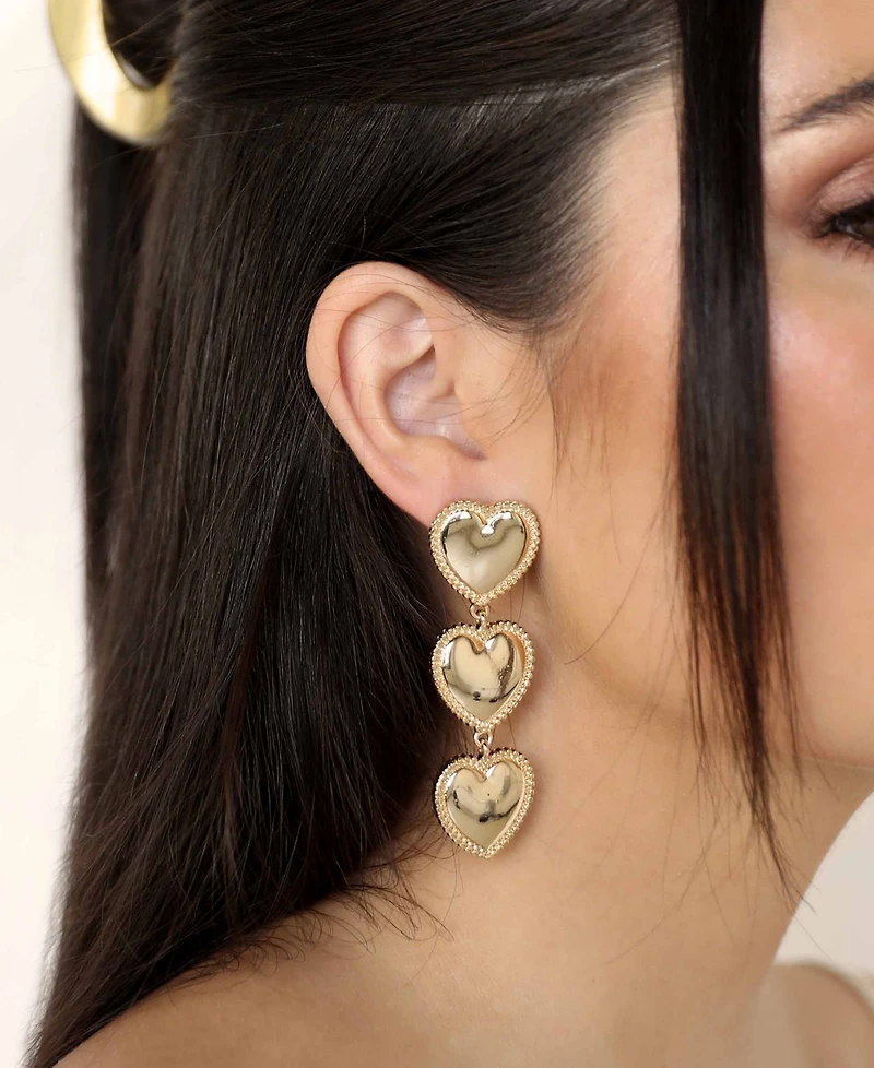 Ettika 18k Gold-Plated Heart Triple Drop Earrings