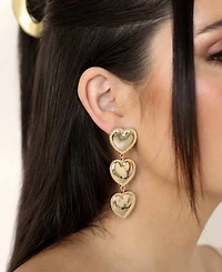 Ettika 18k Gold-Plated Heart Triple Drop Earrings