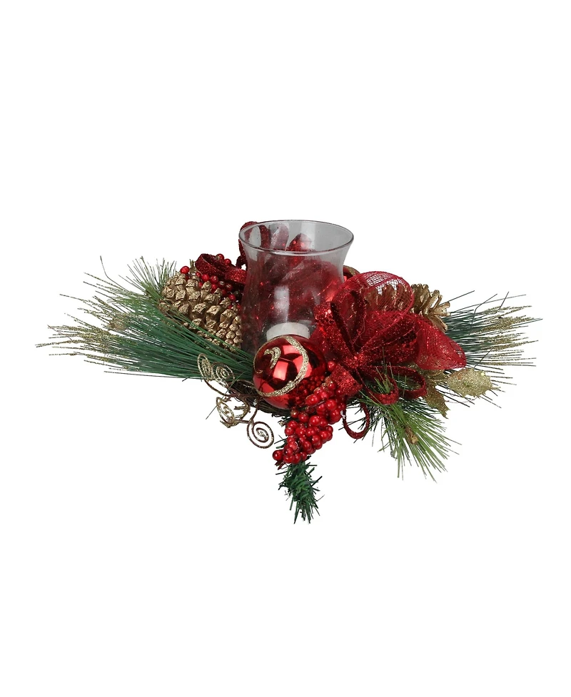 Northlight Pine Sprigs and Glittered Berries Christmas Hurricane Candle Holder, 18"