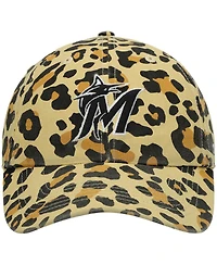 Women's '47 Brand Miami Marlins Tan Cheetah Clean Up Adjustable Hat