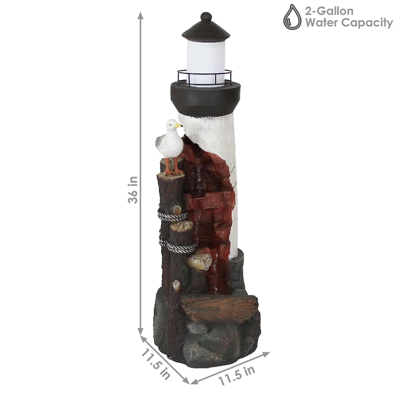 36"H Electric Polyresin Gull's Cove Lighthouse Outdoor Water Fountain with Led Light