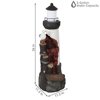 36"H Electric Polyresin Gull's Cove Lighthouse Outdoor Water Fountain with Led Light