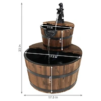 Sunnydaze Decor Country Wood Barrel 23-Inch 2-Tier Water Fountain - Electric Submersible Pump