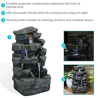 Sunnydaze Decor 24-Inch Grotto Falls Polyresin Outdoor Water Fountain with Led Lights