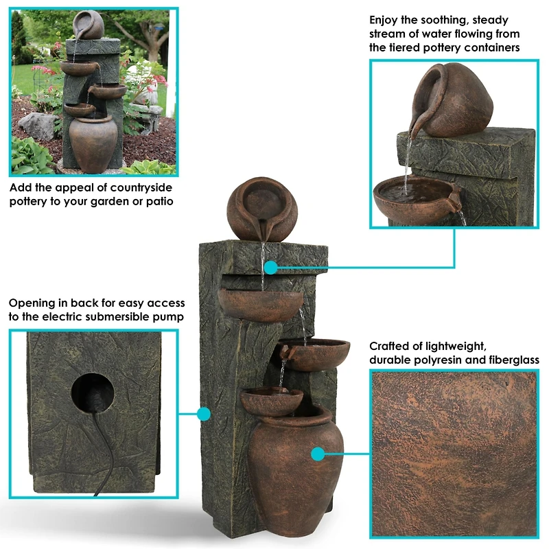 Sunnydaze Decor 39-Inch Cascading Earthenware Pottery Stream Outdoor Water Fountain