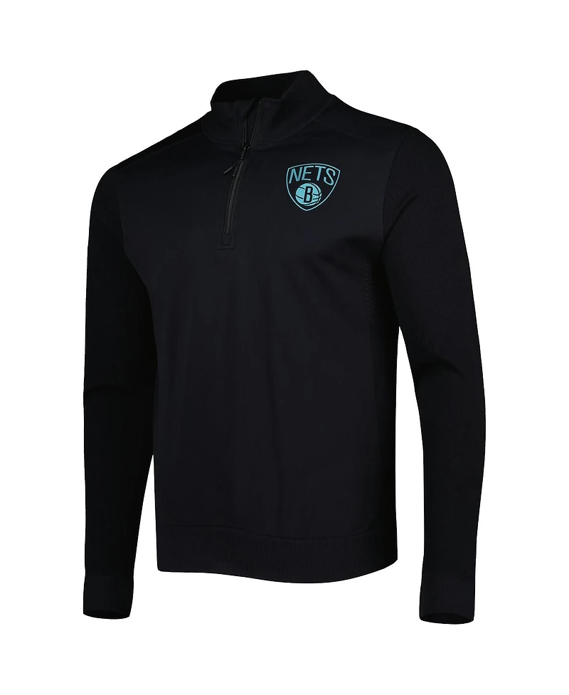Men's LevelWear Black Brooklyn Nets Nano Engineered Knit Fabric Quarter-Zip Jacket