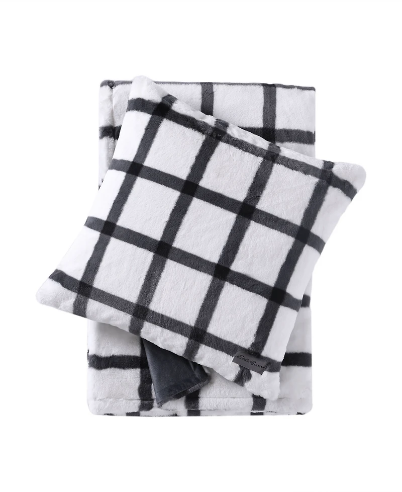 Eddie Bauer Plaid Faux Fur 2-Pc. Throw, 50" x 60" & Decorative Pillow, 20" x 20" Set