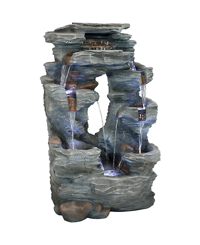 Sunnydaze Decor Dual Cascading Rock Falls 39-Inch Outdoor Water Fountain with Led Lights - Electric Submersible Pump