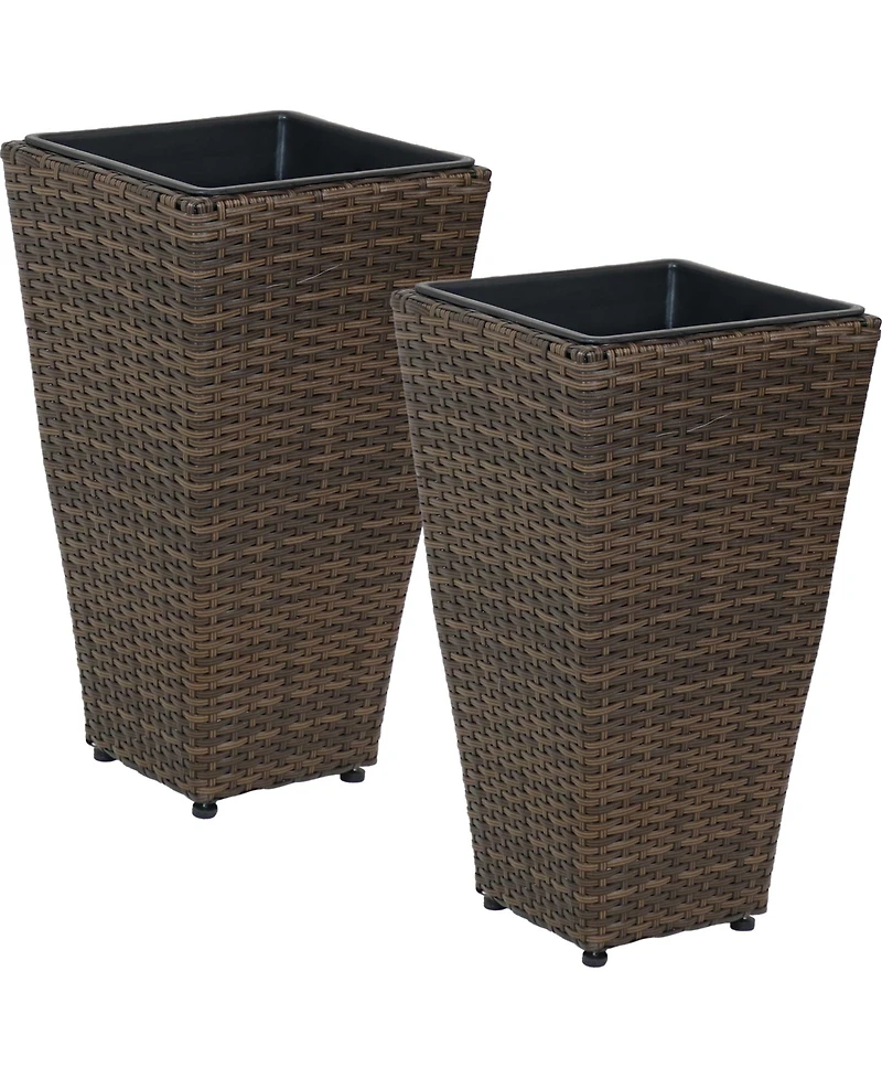 Modern Decorative Standing Square Polyrattan Planter Containers - Brown - 2-Pack