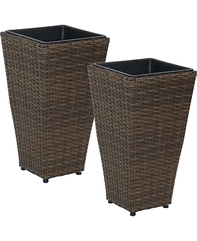Modern Decorative Standing Square Polyrattan Planter Containers - Brown - 2-Pack