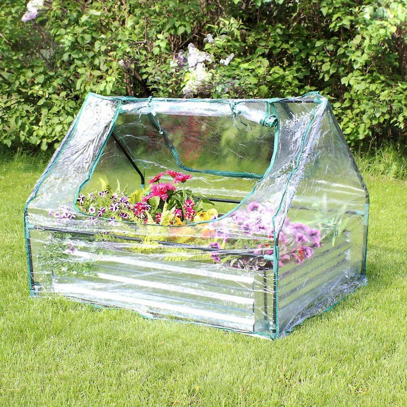 Raised Garden Bed with Cover Outdoor Mini Greenhouse Kit with 2 Zippered Doors - Clear - 4' x 3'