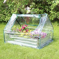 Raised Garden Bed with Cover Outdoor Mini Greenhouse Kit with 2 Zippered Doors - Clear - 4' x 3'