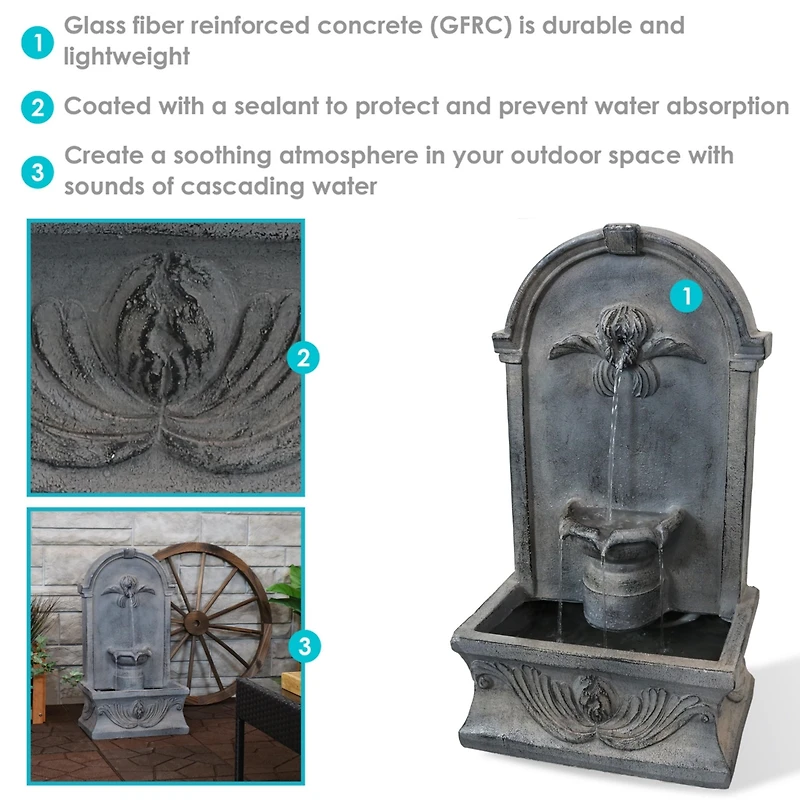 Sunnydaze Decor 28-Inch Outdoor French-Inspired Flat Back Water Fountain - Glass Fiber Reinforced Concrete Construction