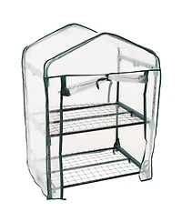 Outdoor Portable -Tier Mini Greenhouse with Roll-up Zippered Door and Steel Wire Shelves