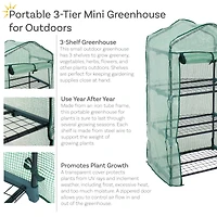 Outdoor Portable 3-Tier Mini Greenhouse with Roll-up Zippered Door and Steel Wire Shelves - Green