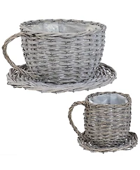Willow Wicker Coffee Cup Indoor Planters - Gray - Set of 2