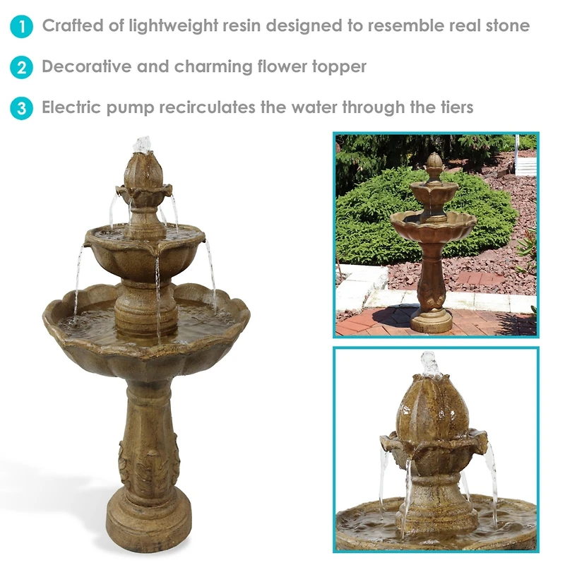 38"H Electric Resin 2-Tier Blooming Flower Outdoor Water Feature