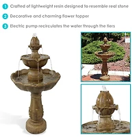 38"H Electric Resin 2-Tier Blooming Flower Outdoor Water Feature