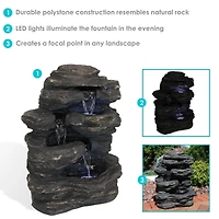 Sunnydaze Decor Rock Falls 24-Inch Resin Outdoor Water Fountain with Led Lights
