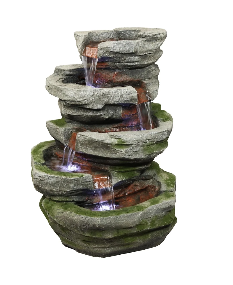 Sunnydaze Decor Cobblestone Rock 31-Inch Polyresin Waterfall Fountain with Led Lights - Electric Submersible