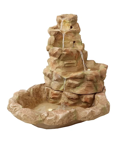 Sunnydaze Decor Stone Springs 41-Inch Polyresin Rock Waterfall Fountain with Led Lights - Electric Submersible Pump