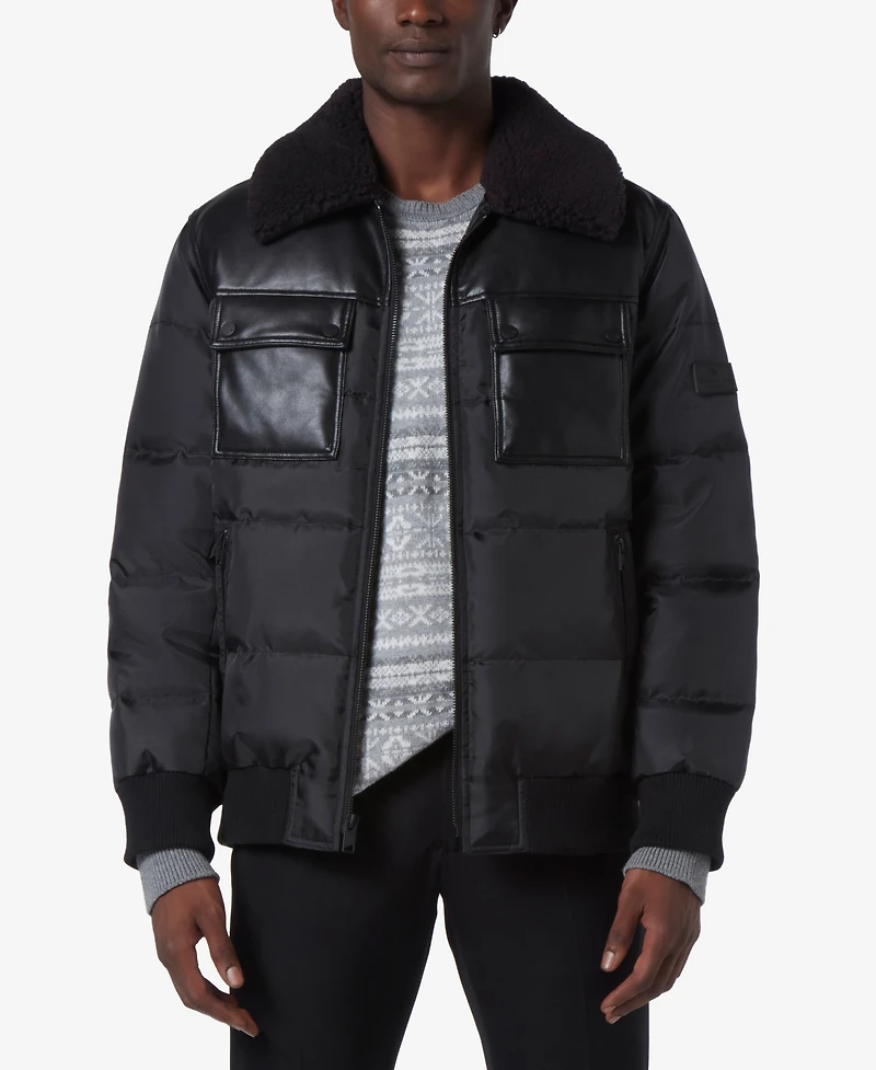 Marc New York Men's Beaumont Aviator Puffer with Faux Leather Trim