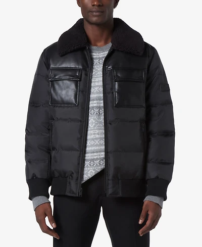 Marc New York Men's Beaumont Aviator Puffer with Faux Leather Trim