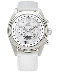 Abingdon Co. Women's Katherine Chronograph White Leather Strap Steel Watch 40mm
