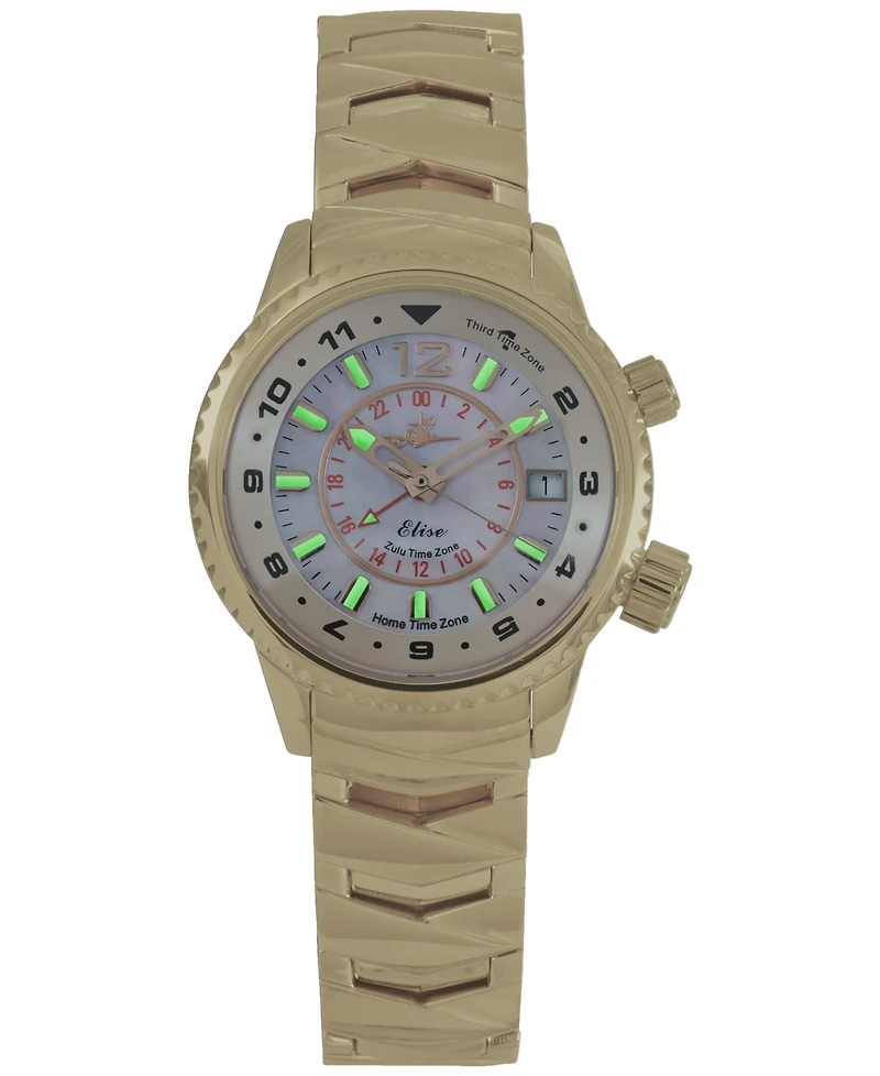 Abingdon Co. Women's Elise Swiss Tri-Time 28k Gold Ion-Plated Stainless Steel Bracelet Watch 33mm